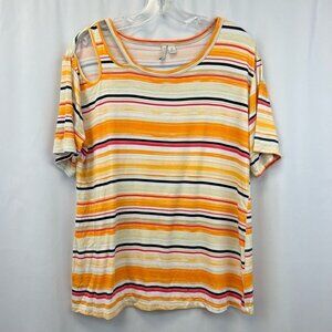 C Est 1946 Womens T-Shirt Multicolor Stripe Short Sleeve Stretch Cutout M